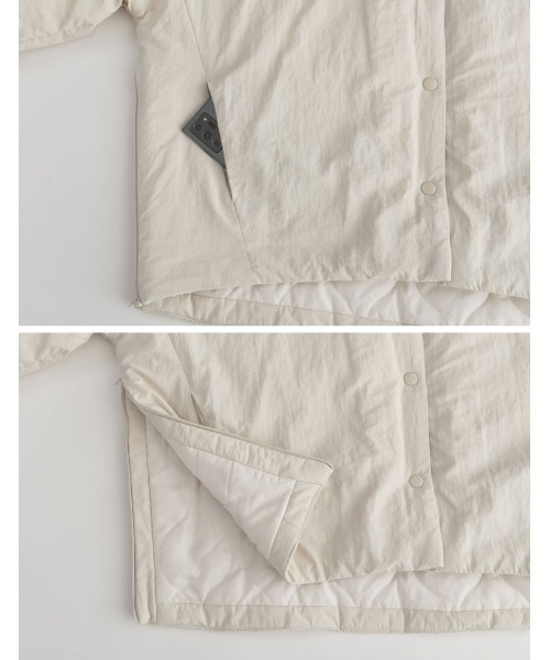 Re:EDIT（リエディ）の「[低身長サイズ有]サイドジップノーカラー中綿ジャケット（ダウンジャケット/コート・レディース・アイボリー/ブラック/カーキ・MEDIUM/LARGE/SHORT）」の16枚目の写真