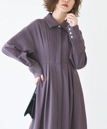 【あたたか裏起毛シリーズ】ウエストタックロングシャツワンピース