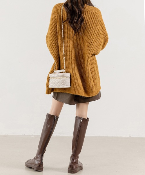 DAY CLOSET（デイ クローゼット）の「【ゆるっとチュニック感覚でも♪】長袖ボリューミードロップショルダールーズローゲージニットカーディガン レディース（カーディガン/ボレロ・レディース・マスタード/ホワイト/ピンク・FREE）」の22枚目の写真