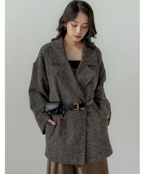 Re:EDIT(リエディ)の「ヘリンボーンダブルジャケットコート(チェスターコート・レディース・グレー/ブラック/ブラウン・LARGE/MEDIUM)」の3枚目の写真