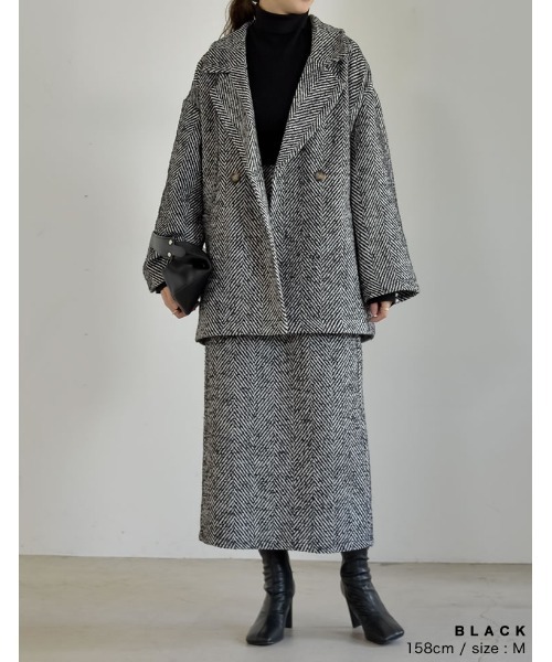 Re:EDIT(リエディ)の「ヘリンボーンダブルジャケットコート(チェスターコート・レディース・グレー/ブラック/ブラウン・LARGE/MEDIUM)」の21枚目の写真