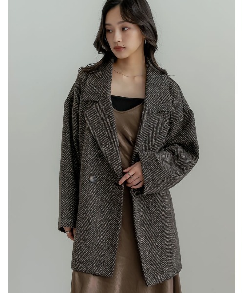 Re:EDIT(リエディ)の「ヘリンボーンダブルジャケットコート(チェスターコート・レディース・グレー/ブラック/ブラウン・LARGE/MEDIUM)」の18枚目の写真