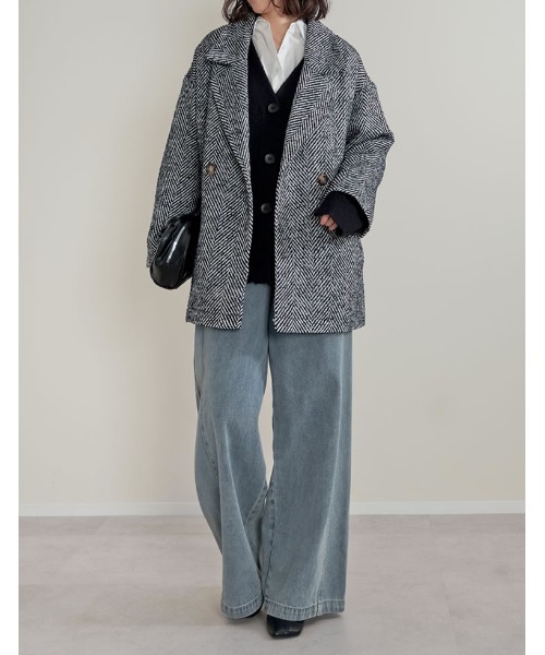 Re:EDIT(リエディ)の「ヘリンボーンダブルジャケットコート(チェスターコート・レディース・グレー/ブラック/ブラウン・LARGE/MEDIUM)」の20枚目の写真