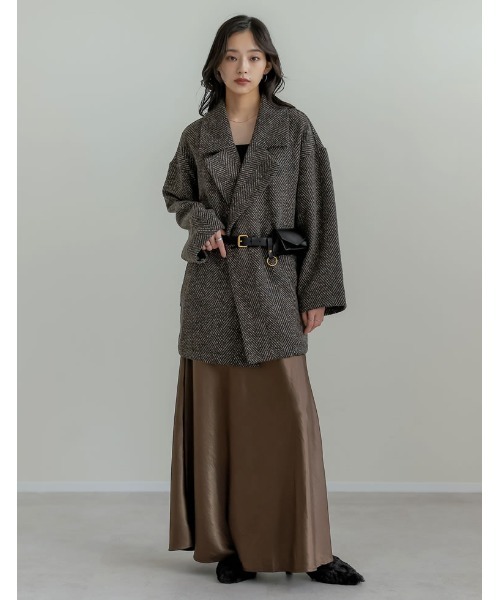 Re:EDIT(リエディ)の「ヘリンボーンダブルジャケットコート(チェスターコート・レディース・グレー/ブラック/ブラウン・LARGE/MEDIUM)」の17枚目の写真