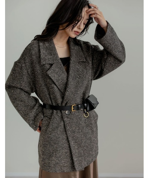 Re:EDIT(リエディ)の「ヘリンボーンダブルジャケットコート(チェスターコート・レディース・グレー/ブラック/ブラウン・LARGE/MEDIUM)」の22枚目の写真