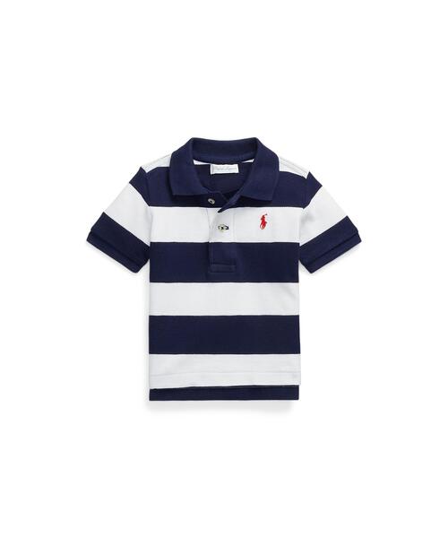 ストライプド コットン メッシュ ポロシャツ
