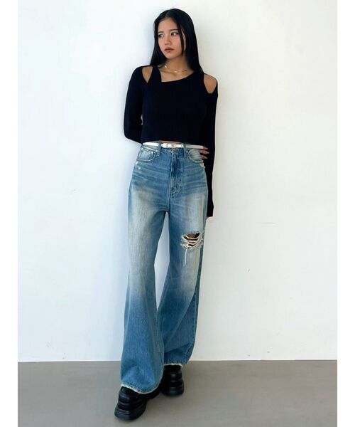 EMODA(エモダ)の「レイヤードストラップスキンニット(ニット/セーター・レディース・ホワイト/ブラック/グレー/ライム・FREE)」の17枚目の写真