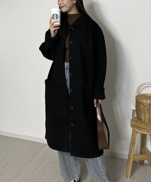 Silly(シリー)の「【Silly限定アイテム】ユニセックス オーバーサイズステンカラーコート(ステンカラーコート・レディース・ブラウン/ブラック・LARGE/X-LARGE)」の7枚目の写真