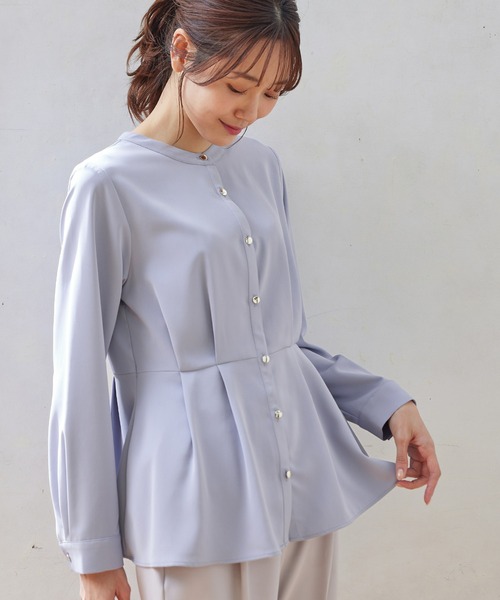 Honeys(ハニーズ)の「ウエストタックブラウス(シャツ/ブラウス・レディース・ブルー系その他/ネイビー/ホワイト/グレイッシュベージュ/ピンク系その他・M/S/3L/LL/L)」の5枚目の写真