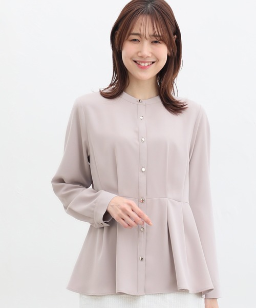 Honeys(ハニーズ)の「ウエストタックブラウス(シャツ/ブラウス・レディース・ブルー系その他/ネイビー/ホワイト/グレイッシュベージュ/ピンク系その他・M/S/3L/LL/L)」の1枚目の写真