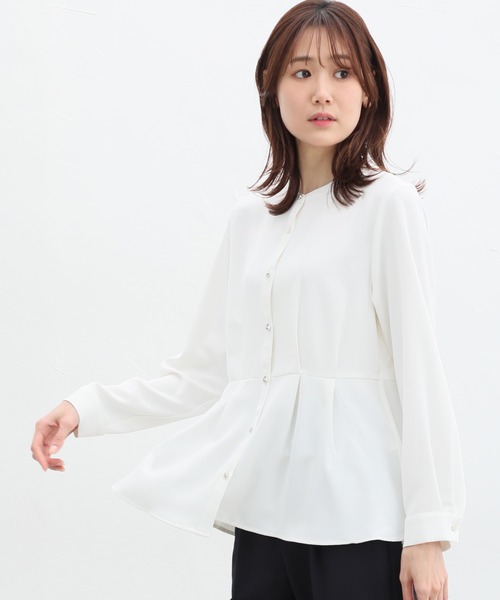 Honeys(ハニーズ)の「ウエストタックブラウス(シャツ/ブラウス・レディース・ブルー系その他/ネイビー/ホワイト/グレイッシュベージュ/ピンク系その他・M/S/3L/LL/L)」の7枚目の写真