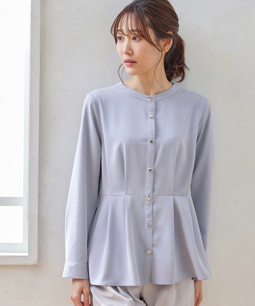 Honeys(ハニーズ)の「ウエストタックブラウス(シャツ/ブラウス・レディース・ブルー系その他/ネイビー/ホワイト/グレイッシュベージュ/ピンク系その他・M/S/3L/LL/L)」の14枚目の写真