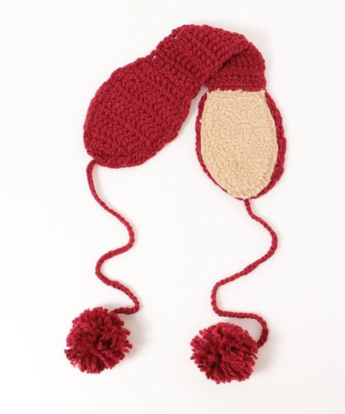 ALWAYS GOOD TIME（オルウェイズグッドタイム）の「ニット網み耳当て／イヤーマフ  ポンポン紐付き（イヤーマフ・レディース・ブラック/ベージュ/ダークオレンジ/グレー/レッド/アイボリー・FREE）」の5枚目の写真