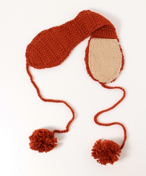 ALWAYS GOOD TIME（オルウェイズグッドタイム）の「ニット網み耳当て／イヤーマフ  ポンポン紐付き（イヤーマフ・レディース・ブラック/ベージュ/ダークオレンジ/グレー/レッド/アイボリー・FREE）」の6枚目の写真