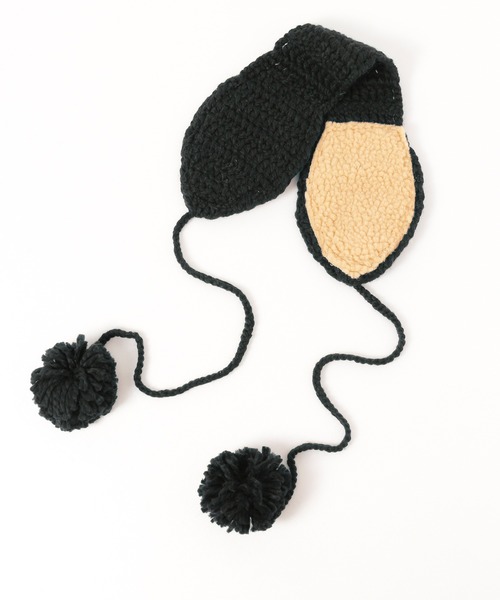 ALWAYS GOOD TIME（オルウェイズグッドタイム）の「ニット網み耳当て／イヤーマフ  ポンポン紐付き（イヤーマフ・レディース・ブラック/ベージュ/ダークオレンジ/グレー/レッド/アイボリー・FREE）」の3枚目の写真
