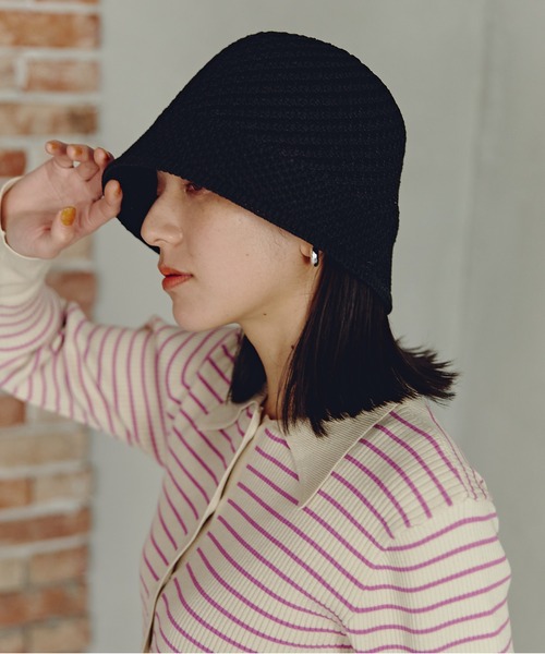 N.（N. Natural Beauty Basic）（エヌエヌナチュラルビューティーベーシック）の「◆透かし編みバケットハット（ハット・レディース・アイボリー/ブラック・ﾌﾘ-）」の2枚目の写真