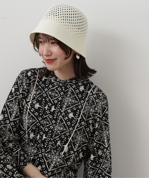 N.（N. Natural Beauty Basic）（エヌエヌナチュラルビューティーベーシック）の「◆透かし編みバケットハット（ハット・レディース・アイボリー/ブラック・ﾌﾘ-）」の3枚目の写真