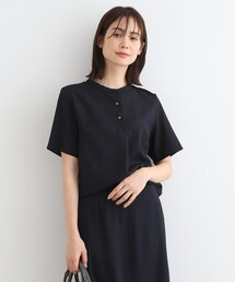 ◆【洗える／UVケア／接触冷感／SETUP可能】麻調バンドカラーブラウス