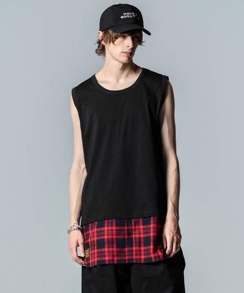 glamb（グラム）の「Grunge Layered Tank Top / グランジレイヤードタンクトップ（タンクトップ・メンズ・ホワイト/ブラック/カーキ/ワイン・S/M/L）」の3枚目の写真