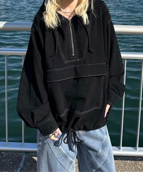 sedacle（セダクル）の「配色ステッチアノラックパーカー（パーカー・メンズ・ブラック/カーキ/ボルドー/グレイッシュベージュ/ライトグレー・SMALL/MEDIUM/LARGE）」の12枚目の写真