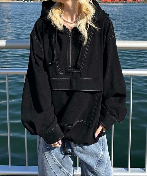 sedacle（セダクル）の「配色ステッチアノラックパーカー（パーカー・メンズ・ブラック/カーキ/ボルドー/グレイッシュベージュ/ライトグレー・SMALL/MEDIUM/LARGE）」の13枚目の写真