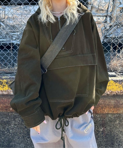 sedacle（セダクル）の「配色ステッチアノラックパーカー（パーカー・メンズ・ブラック/カーキ/ボルドー/グレイッシュベージュ/ライトグレー・SMALL/MEDIUM/LARGE）」の8枚目の写真