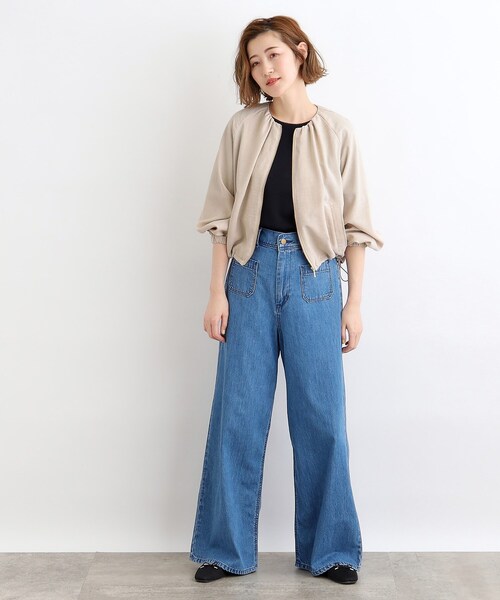 grove(グローブ)の「◆丸みのあるフォルムが女性らしい大人のノーカラーギャザーブルゾン(ブルゾン・レディース・カーキ/ナチュラル/チャコールグレー・02/03/01/04/05)」の13枚目の写真