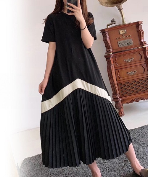 Miniministore(ミニミニストア)の「ロング ワンピース レディース Aライン半袖半袖(ワンピース・レディース・ブラック/ベージュ・FREE)」の2枚目の写真