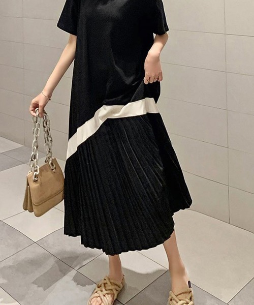 Miniministore(ミニミニストア)の「ロング ワンピース レディース Aライン半袖半袖(ワンピース・レディース・ブラック/ベージュ・FREE)」の3枚目の写真