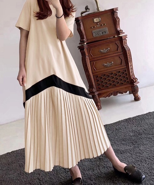 Miniministore(ミニミニストア)の「ロング ワンピース レディース Aライン半袖半袖(ワンピース・レディース・ブラック/ベージュ・FREE)」の5枚目の写真