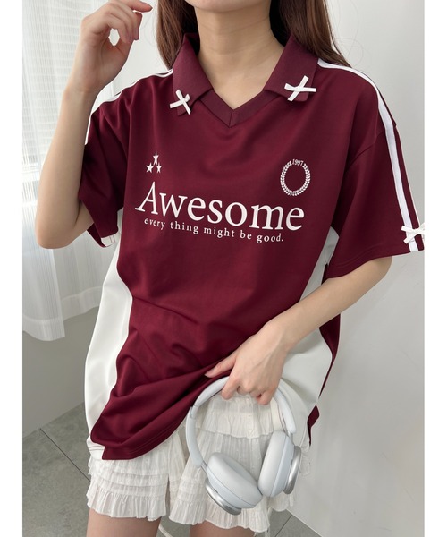 WC（ダブル シー）の「リボンポイントユニフォーム（Tシャツ/カットソー・レディース・ブラック/サックスブルー/ワインレッド・FREE）」の10枚目の写真