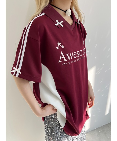 WC（ダブル シー）の「リボンポイントユニフォーム（Tシャツ/カットソー・レディース・ブラック/サックスブルー/ワインレッド・FREE）」の11枚目の写真