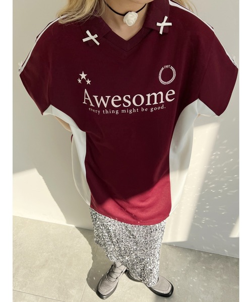 WC（ダブル シー）の「リボンポイントユニフォーム（Tシャツ/カットソー・レディース・ブラック/サックスブルー/ワインレッド・FREE）」の12枚目の写真