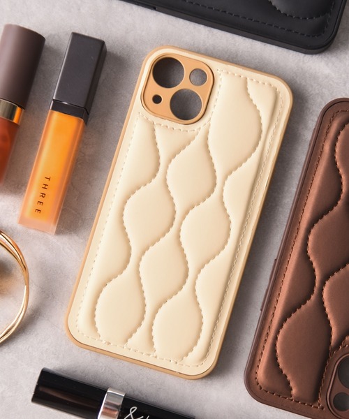 ダーリッチ ストーンロゴキルティングiPhoneケース13 14 ピンク