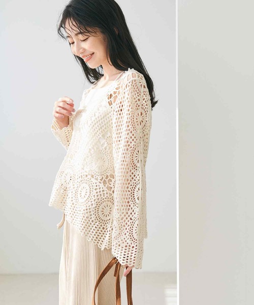 クロシェVネックトップス レディース セール】クロシェVネックトップス（Tシャツ/カットソー）｜coca