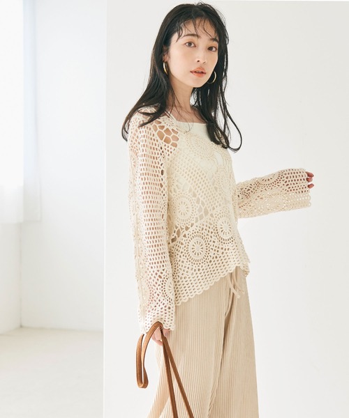 セール】クロシェVネックトップス（Tシャツ/カットソー）｜coca