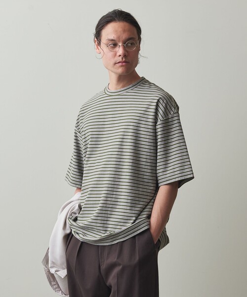 Steven Alan(スティーブンアラン)の「<Steven Alan> オーガニックコットン ボーダー Tシャツ -LOOSE(Tシャツ/カットソー・メンズ・ダークグレー/ライトグレー/オリーブ・S/M/L/XL)」の7枚目の写真