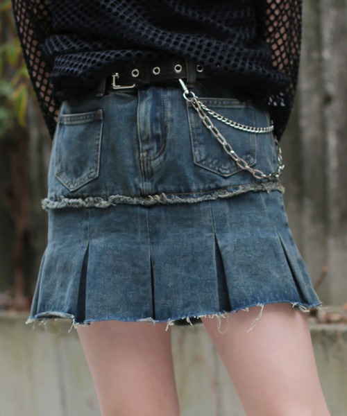 セール】オーバーダイデニムミニスカート（デニムスカート）｜SPINNS  