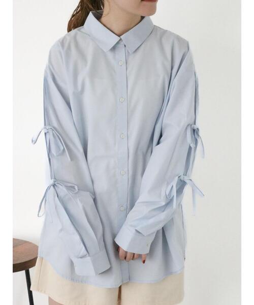 ehka sopo（エヘカソポ）の「柄アソート袖リボンシャツ（シャツ/ブラウス・レディース・ラベンダー/イエロー/サックスブルー/オリーブ/オフホワイト・F）」の3枚目の写真