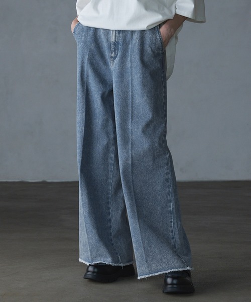 完売品 SERACE ルーズシルエットヴィンテージカットオフワイドデニムパンツ SERACE】Loose silhouette vintage cut off wide denim pants
