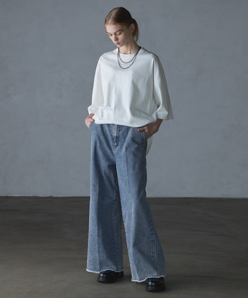 SERACE（セラス）の「【SERACE】Loose silhouette vintage cut off wide denim pants / ルーズシルエットヴィンテージカットオフワイドデニムパンツ（デニムパンツ・メンズ・ブラック/サックスブルー・L/M）」の18枚目の写真