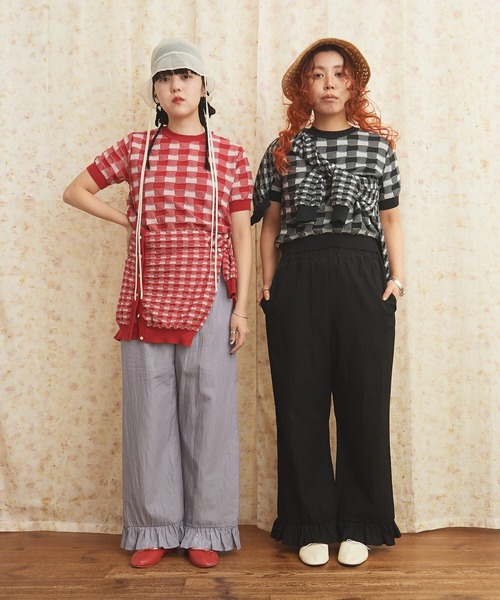 AMBIDEX(アンビデックス)の「ギンガムジャカード クルーネックプルオーバー(Tシャツ/カットソー・レディース・レッド/ブラック・FREE)」の21枚目の写真