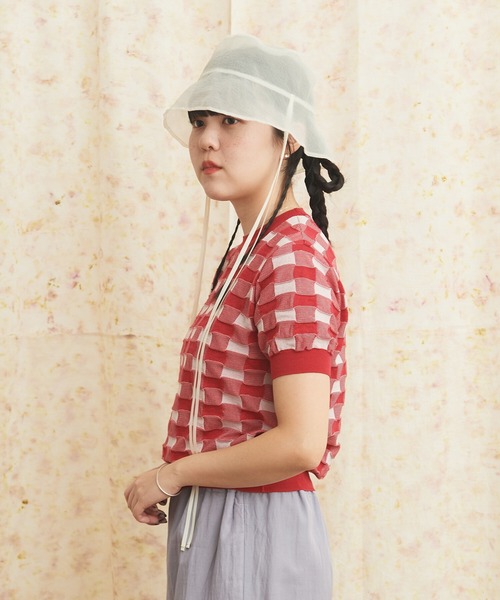 AMBIDEX(アンビデックス)の「ギンガムジャカード クルーネックプルオーバー(Tシャツ/カットソー・レディース・レッド/ブラック・FREE)」の19枚目の写真