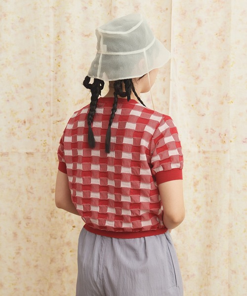 AMBIDEX(アンビデックス)の「ギンガムジャカード クルーネックプルオーバー(Tシャツ/カットソー・レディース・レッド/ブラック・FREE)」の17枚目の写真