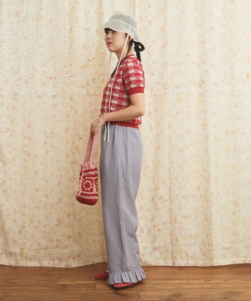 AMBIDEX(アンビデックス)の「ギンガムジャカード クルーネックプルオーバー(Tシャツ/カットソー・レディース・レッド/ブラック・FREE)」の15枚目の写真