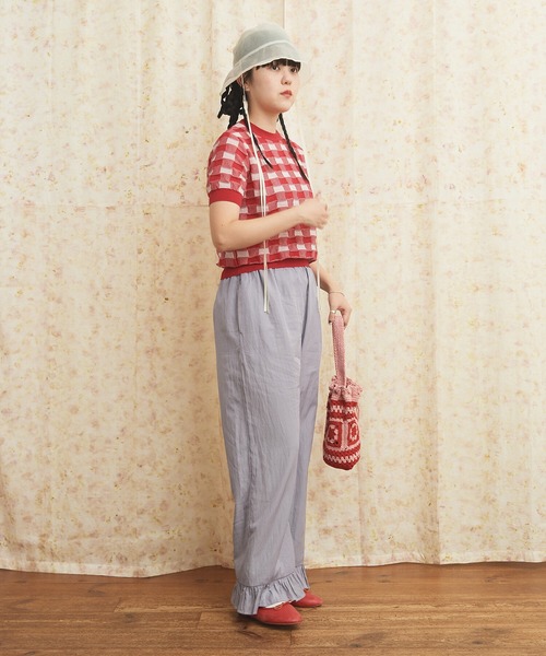 AMBIDEX(アンビデックス)の「ギンガムジャカード クルーネックプルオーバー(Tシャツ/カットソー・レディース・レッド/ブラック・FREE)」の13枚目の写真