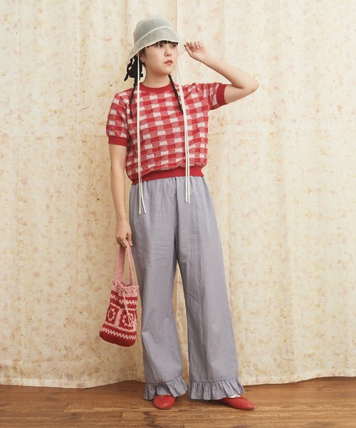 AMBIDEX(アンビデックス)の「ギンガムジャカード クルーネックプルオーバー(Tシャツ/カットソー・レディース・レッド/ブラック・FREE)」の16枚目の写真