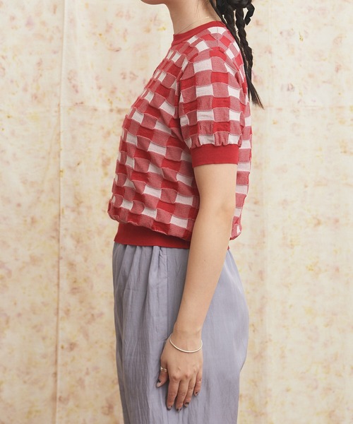 AMBIDEX(アンビデックス)の「ギンガムジャカード クルーネックプルオーバー(Tシャツ/カットソー・レディース・レッド/ブラック・FREE)」の11枚目の写真