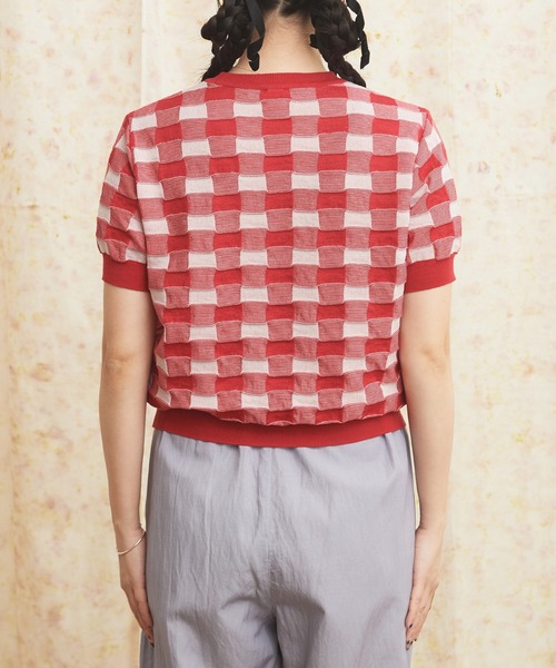 AMBIDEX(アンビデックス)の「ギンガムジャカード クルーネックプルオーバー(Tシャツ/カットソー・レディース・レッド/ブラック・FREE)」の10枚目の写真