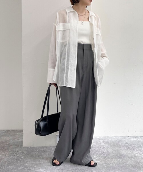 fredy emue（フレディエミュ）の「メッシュ切替シャツ（シャツ/ブラウス・レディース・ブラック/オフホワイト/ベージュ・38）」の4枚目の写真